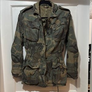 Free People Green and Brown Utility Jacket with Collared Neckline